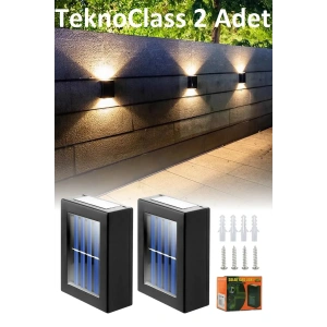 Solar Çift Taraflı Duvar Lambası Güneş Enerjili Aydınlatma Dekorasyon Aplik Işık 2 Li (5468)