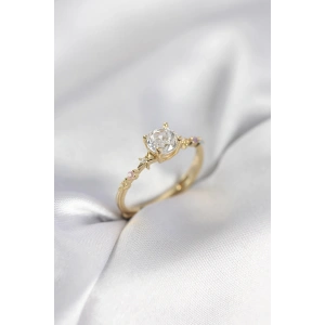 Tek Taş Model Zirkon Taşlı Gold Renk Kadın Yüzük