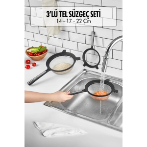 Tencereye Takılabilen 3lü Tel Süzgeç Seti (14cm-17cm-22cm)