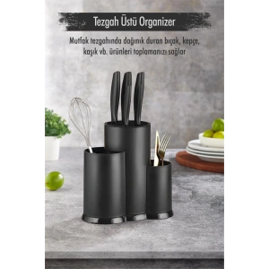 Tezgah Üstü Siyah Kaşıklık & Bıçaklık & Kepçelik & Organizer