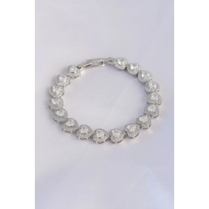 Vip Seri Pirinç Zirkon Taşlı Gümüş Renk Kalp Model Bileklik