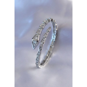 VIP Seri Yılan Model Gümüş Renk Kadın Kelepçe Bileklik