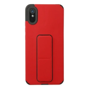 Xiaomi Redmi 9A Kılıf Mega Standlı Silikon - Kırmızı