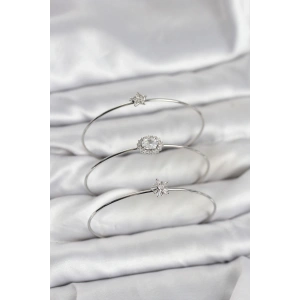 Zirkon Taşlı Gümüş Renk Tek Taş Model 3lü Kadın Bileklik Kombini