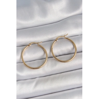 316 Çelik Gold Renk 27 mm Halka Model Kadın Küpe