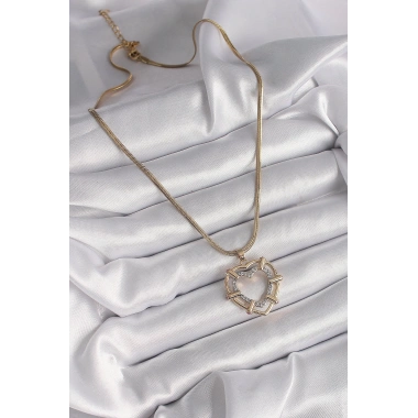 316L Çelik Gold Renk İtalyan Zincir Mix Renk Zirkon Taşlı Kalp Model Kadın Kolye