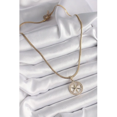 316L Çelik Gold Renk İtalyan Zincir Zirkon Taşlı Kutup Yıldız Model Kadın Kolye