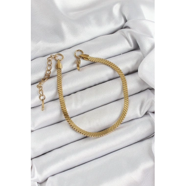 316L Çelik Gold Renk Yassı Zincir Model Kadın Bileklik