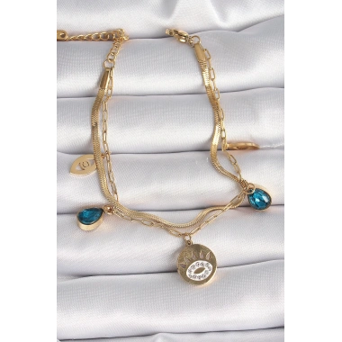 316L Çelik Gold Renk Zirkon Taşlı Göz İşleme Figür Kadın Bileklik