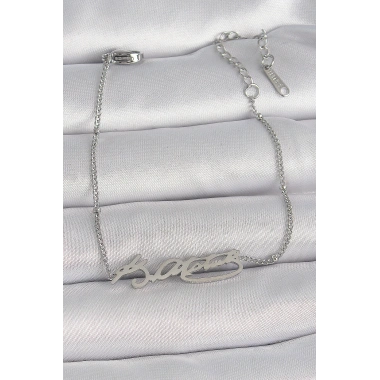 316L Çelik Gümüş Renk Atatürk İmza Model Kadın Bileklik