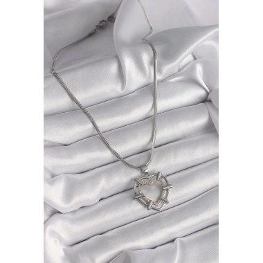 316L Çelik Gümüş Renk İtalyan Zincir Mix Renk Zirkon Taş Detay Kalp Model Kadın Kolye