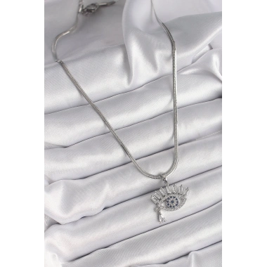 316L Çelik Gümüş Renk İtalyan Zincir Zirkon Taşlı Göz Model Kadın Kolye