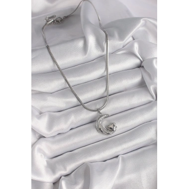 316L Çelik Gümüş Renk İtalyan Zincir Zirkon Taşlı Halil Figür Kalp Detay Kadın Kolye