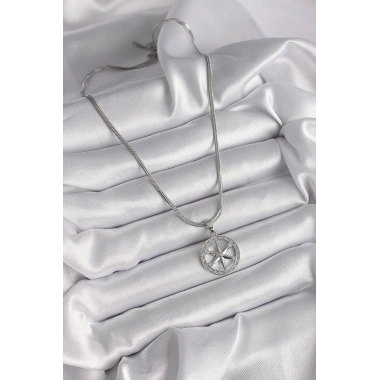 316L Çelik Gümüş Renk İtalyan Zincir Zirkon Taşlı Kutup Yıldız Model Kadın Kolye