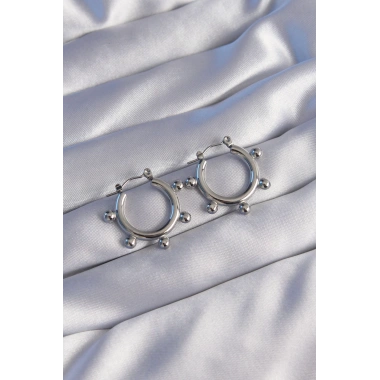 316L Çelik Gümüş Renk Topçuk Tasarımlı Oval Küpe