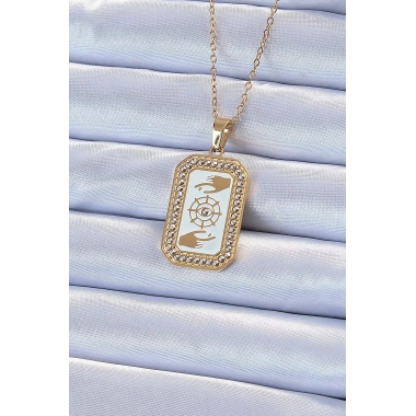 316L Çelik Zincir Altın Renk Mineli Zirkon Taşlı Göz Figür Tarot Kolye