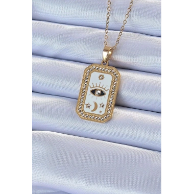316L Çelik Zincir Altın Renk Mineli Zirkon Taşlı Göz Figür Tarot Kolye