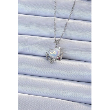 316L Çelik Zincir Gümüş Renk Zirkon Taşlı Gezegen Görünümlü Kalp Kolye