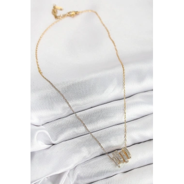 316L Çelik Zirkon Taşlı Sarmal Model Gold Renk Kadın Kolye