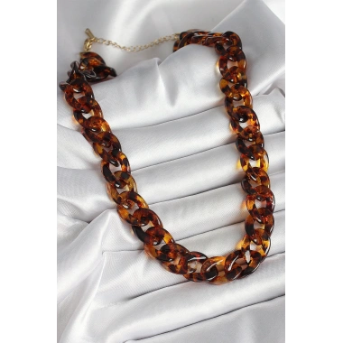 Leopar Desenli Mika Kalın Zincir Kadın Kolye