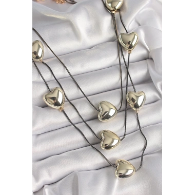 Pirinç Füme Renk Zincir 3D Gold Renk Kalp Model Kadın Kolye