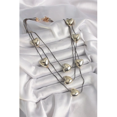 Pirinç Füme Renk Zincir 3D Gold Renk Kalp Model Kadın Kolye