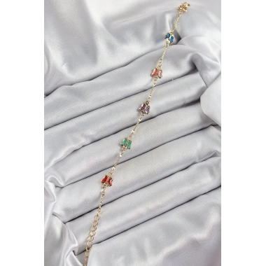 Pirinç Gold Renk Karışık Renk Kelebek Zirkon Taşlı Kadın Bileklik