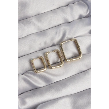 Pirinç Gold Renk Renkli Zirkon Taşlı Kare Model Küpe Seti