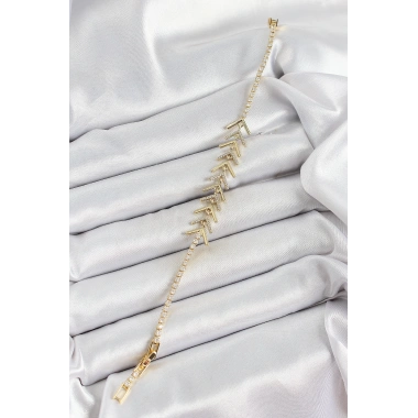 Pirinç Gold Renk Zirkon Taşlı Balık Sırtı Kadın Bileklik