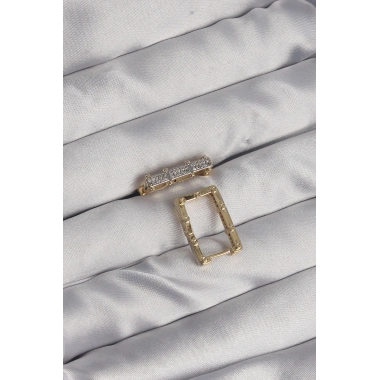 Pirinç Gold Renk Zirkon Taşlı Dikdörtgen Model Seranay Küpe