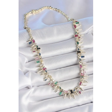 Pirinç Gold Renk Zirkon Taşlı Diken Model VIP Seri Kadın Kolye