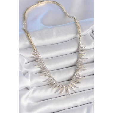Pirinç Gold Renk Zirkon Taşlı Sivri Model VIP Seri Kadın Kolye