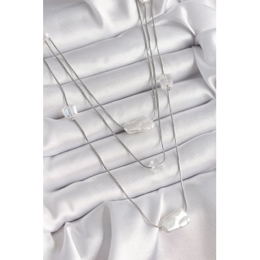 Pirinç Gümüş Renk Ezme İnci Model Çoklu Kadın Kolye