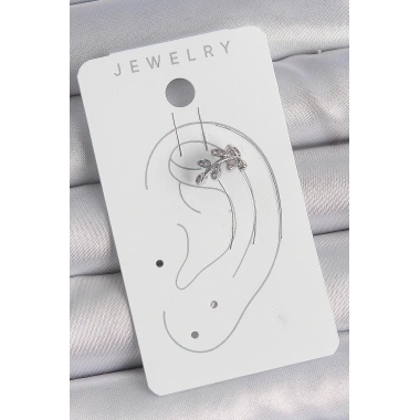 Pirinç Gümüş Renk Zirkon Taşlı Yaprak Model Kıkırdak Kadın Küpe