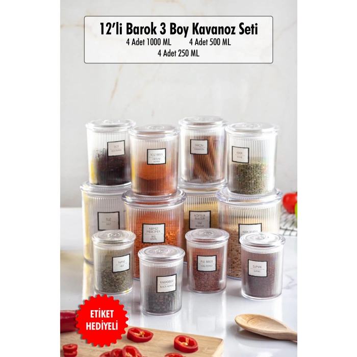 12li Barok Yuvarlak 2 Boy Kavanoz Seti & Saklama Kabı & Erzak Kabı 6*500 ML,6*250 ML)