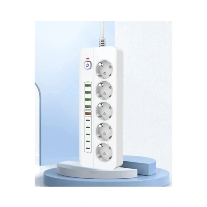 3500w Akım Korumalı 5’li Grup Priz: 5x Usb + 5x Type-c Çıkışlı (2 Metre)
