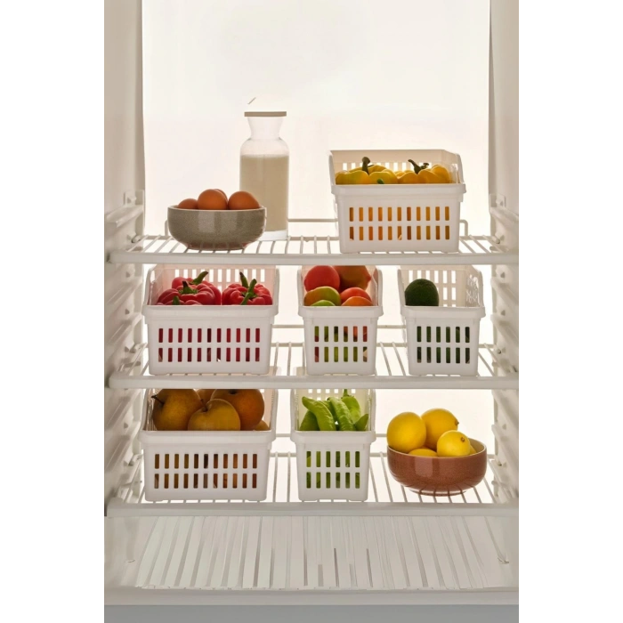 6’lı Buzdolabı Organizeri Düzenleyici Çok Amaçlı Dolap Düzenleyici Beyaz 12x30x14 cm