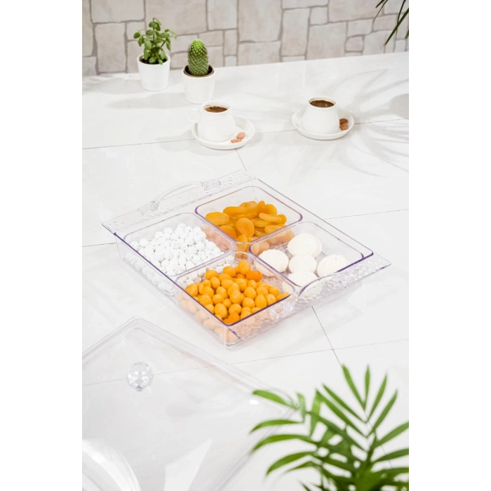 Akrilik Şeffaf 4lü Tek Kapaklı Kahvaltılık & Sunumluk-2065-1