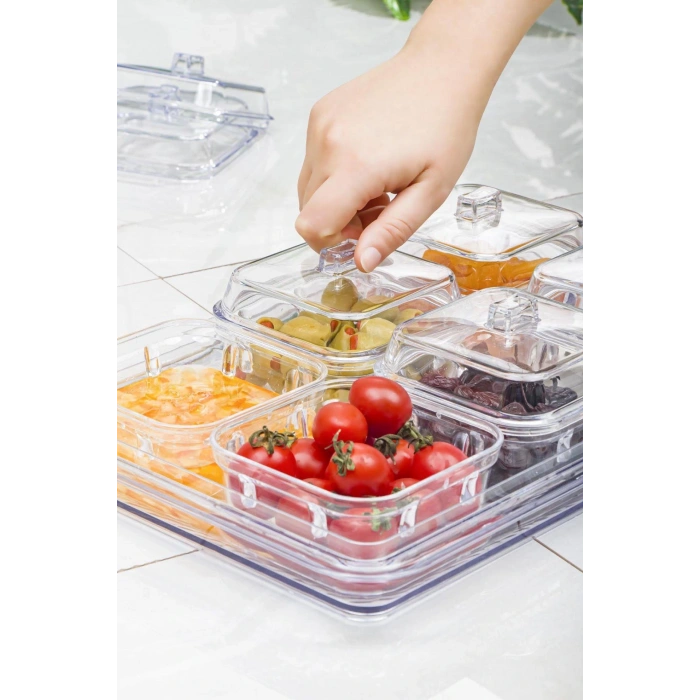 Akrilik Mürdüm 6’lı Kapaklı Kahvaltılık Kahvaltı Seti & Saklama Kabı (Cam Değildir)