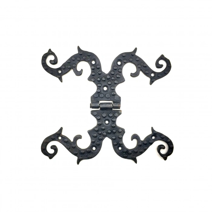 Antika Tarz Dekoratif Pirinç Süslü Menteşe - 190x170 Mm, Oksit