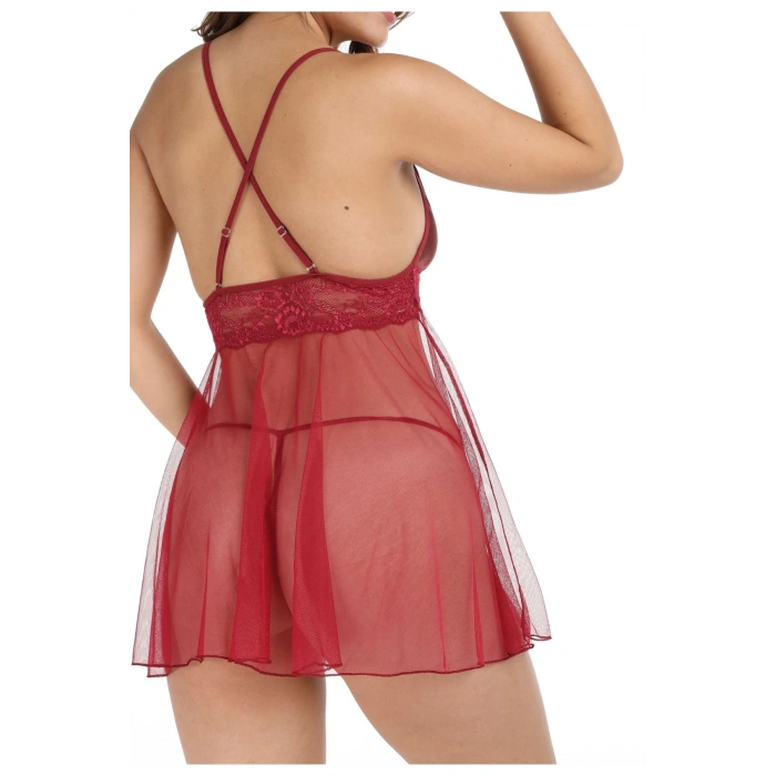 Bordo Tül Geclik -670