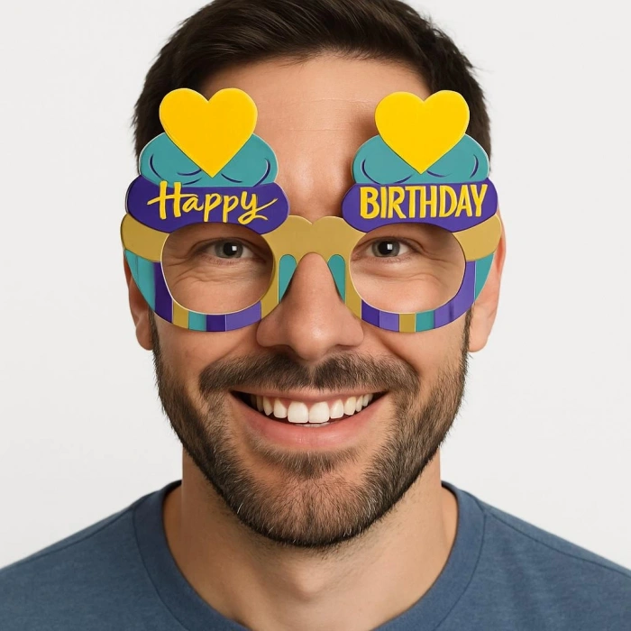 Cupcake Temalı Doğum Günü Renkli Karton Happy Birthday Gözlüğü 6 Adet