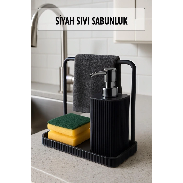 Havluluklu Sıvı Sabunluk & Havlu Asma Aparatlı Sıvı Sabunluk Gri 400 ml