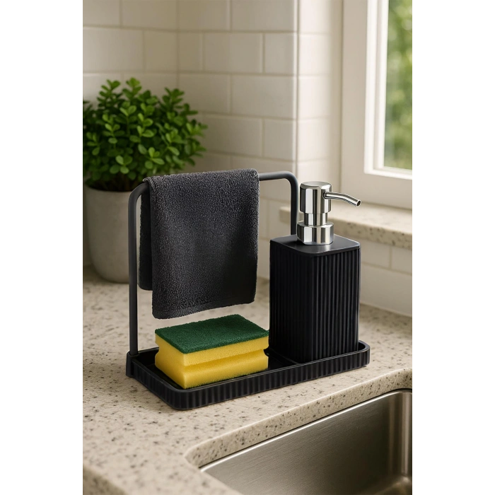 Havluluklu Sıvı Sabunluk & Havlu Asma Aparatlı Sıvı Sabunluk Gri 400 ml