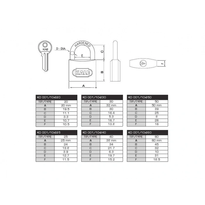 Kale 20 mm Sarı Pirinç Asma Kilit KD-001/10-220