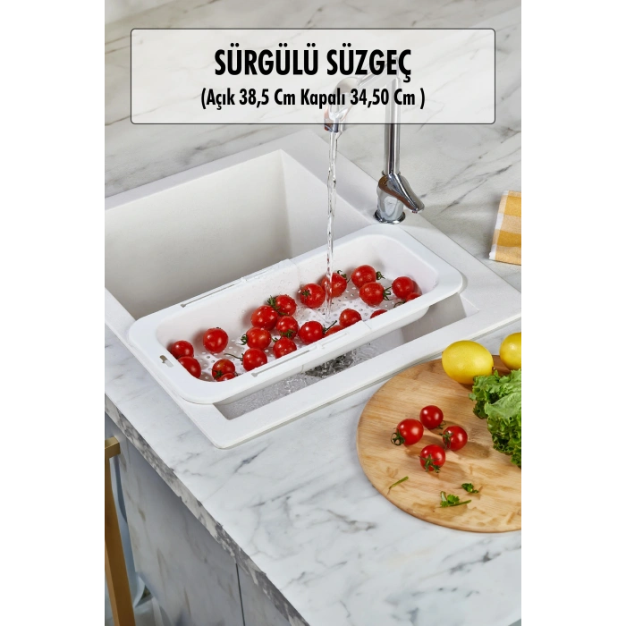 Lavoba İçi Sürgülü Açılır Kapanır Sebze Meyve Süzgeci Füme (Açık 38,5 Cm Kapalı 34,50 Cm )