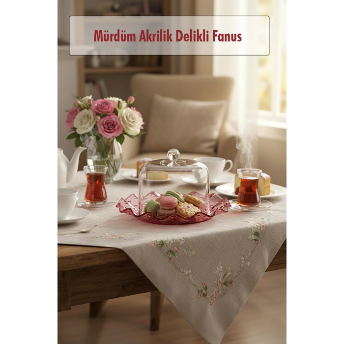 Mürdüm Akrilik Delikli Fanus Sunum ve Saklama Kabı - 2 Parça