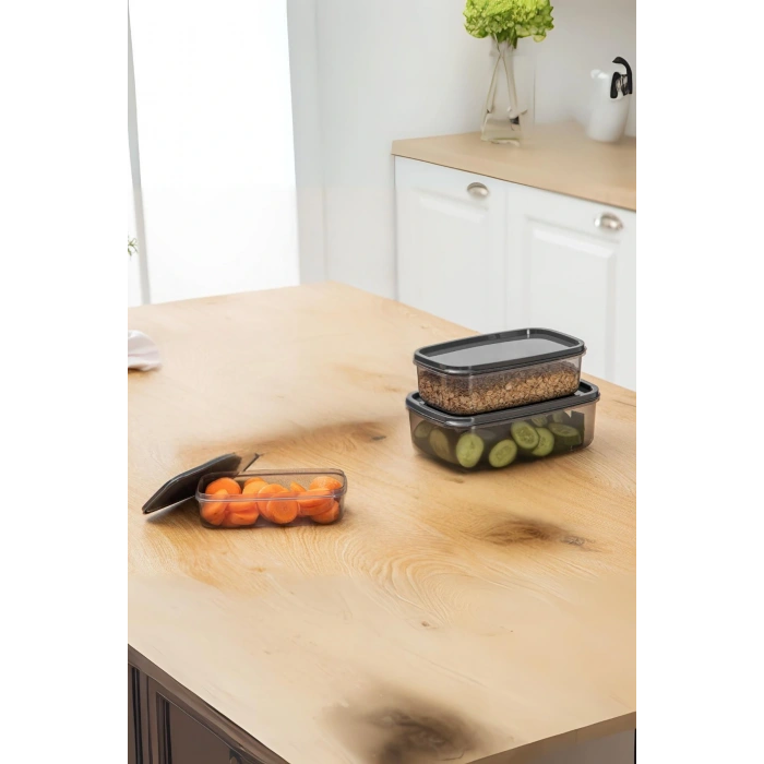 Oval 6 Parça Hava Almaz Sızdırmaz Saklama Kabı Seti Füme 2x(300/500/800 ml)