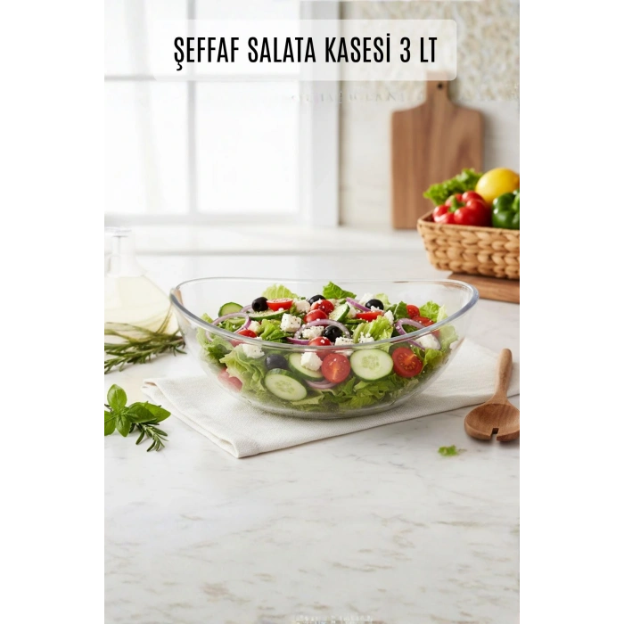 Şeffaf Akrilik Salata Kasesi 25 x 32 x 12 cm – 3 Lt