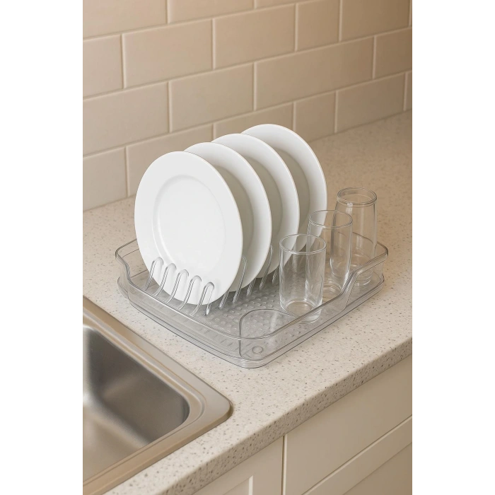 Şeffaf Akrilik Tabaklık Bulaşıklık Düzenleyici 2 Parça 37x38x7 cm